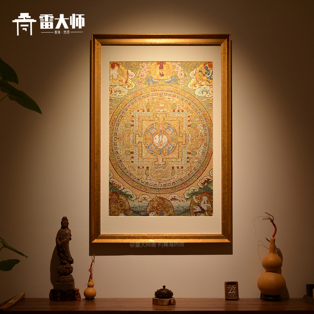 千手观音坛城唐卡挂画刺绣藏传佛像客厅玄关装饰画 新中式 背景