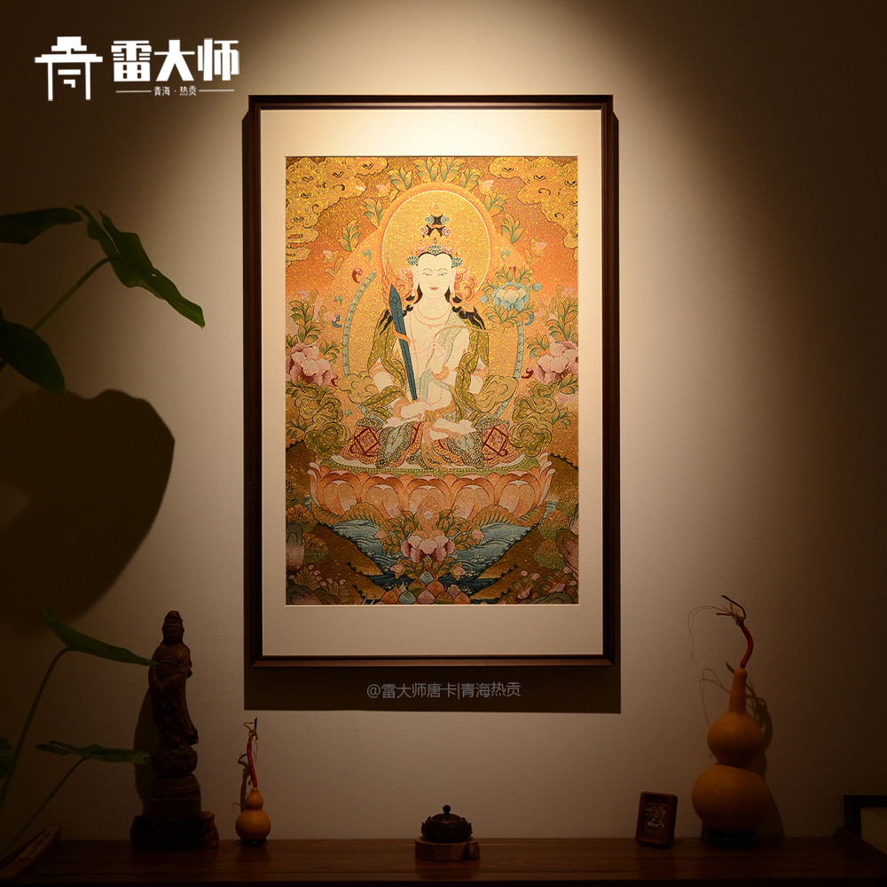 虚空藏菩萨唐卡挂画 刺绣藏传佛像客厅玄关装饰画新中式沙发背景图片