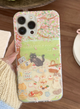 春日樱花小猫咪适用iPhone17/17promax手机壳磨砂面壳13/14苹果17Pro全包壳15Pro/16Pro