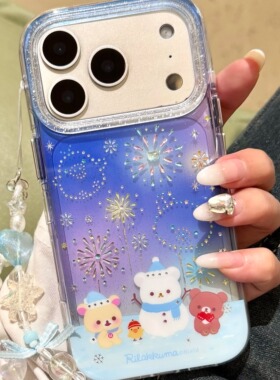 可爱卡通冬日烟花小熊适用iPhone17/17promax手机壳16promax光面壳13苹果14Pro全包壳15Pro