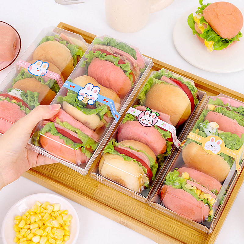 网红迷你小汉堡打包包装盒牛皮热狗三明治盒子透明一次性摆摊商用