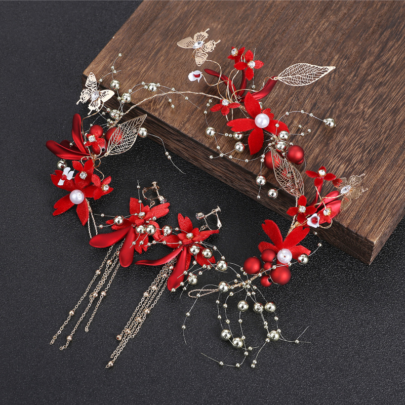 新款红色发箍韩式婚礼头饰