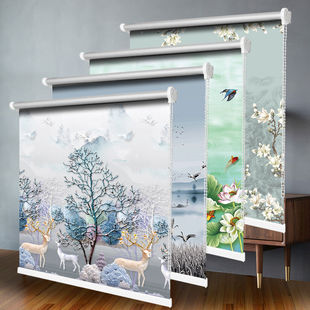 卷帘窗帘打孔免打孔安装 卧室厨房卫生间宿舍简易升降彩绘全遮阳光