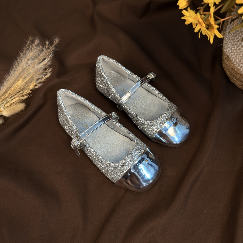 女童皮鞋拼接玛丽珍公主鞋水晶鞋