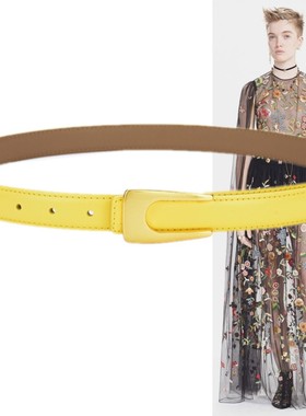 2.3厘米嫩黄色二层牛皮装饰腰带设计感女羽绒服牛仔裤裙子小皮带