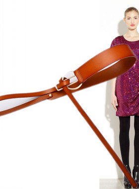 灰色打结系扣装饰腰带欧美大牌范高档牛皮无孔百搭洋气个性皮带女