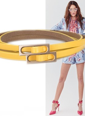 黄色恶女朋克机车风双圈牛皮装饰腰带大衣裙子短裤牛仔裤打结皮带