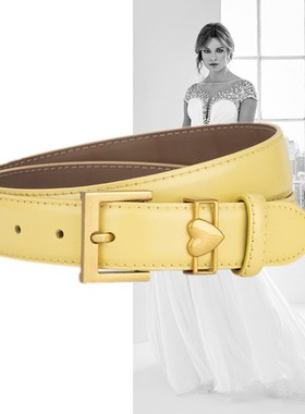 浅黄色真皮装饰腰带通勤休闲西装连衣裙牛仔裤女款2.8厘米小皮带