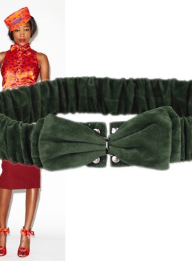 墨绿色蝴蝶结装饰腰带大衣风衣配饰弹力松紧4.5厘米宽绒布束腰带