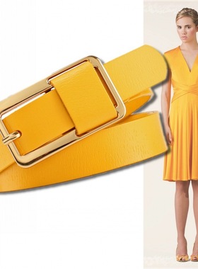 黄色真皮风衣细腰带二层牛皮衣服配饰女士装饰牛仔裤阔腿裤小皮带