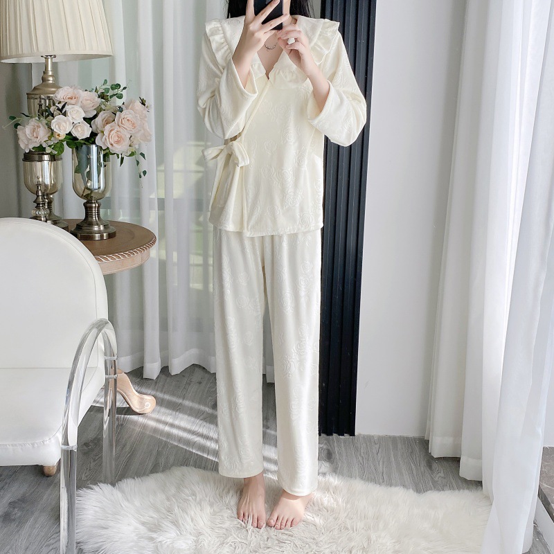 轻奢小香风纯色休闲保暖海岛绒睡衣女春秋冬长袖长裤两件套可外穿