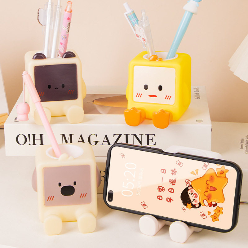 ins高颜值笔筒学生摆件简约创意收纳桌面手机支架儿童多功能笔筒