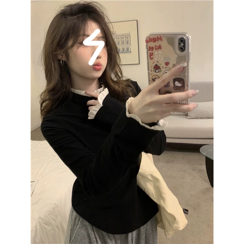 蕾丝木耳边德绒内搭长袖