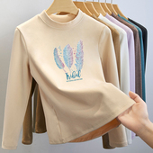 德绒打底衫 上衣 女春秋内搭半高圆领保暖双面绒秋衣磨毛发热冬季