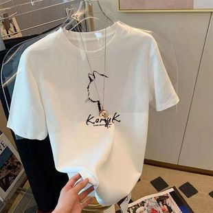 t恤女韩版 休闲百搭显瘦修身 正肩纯棉短袖 2025新款 夏 款 上衣体恤衫