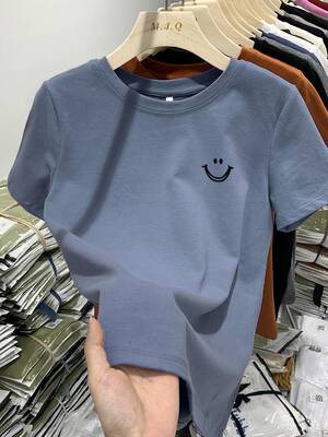 正肩纯棉短袖T恤女夏修身款上衣