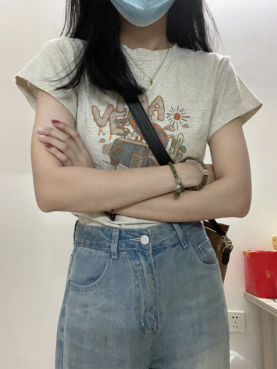 高级感穿搭小个子修身纯棉上衣