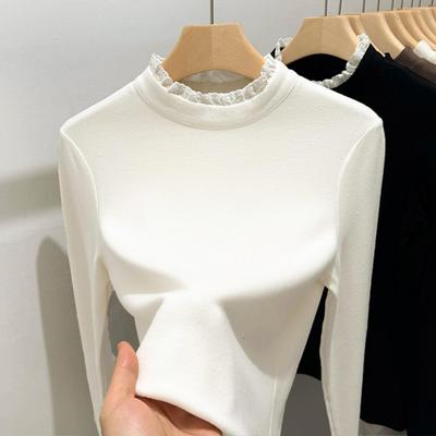 蕾丝花边半高领打底衫女