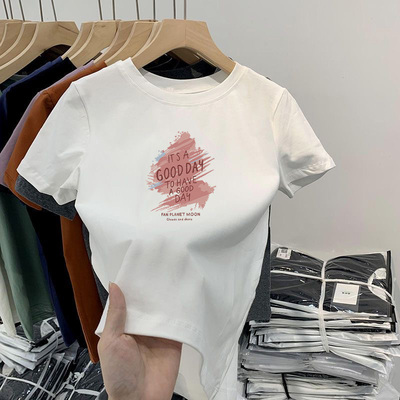 正肩纯棉体恤短袖t恤女上衣