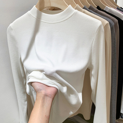 白色德绒内搭打底衫女半高长袖T恤2025秋冬修身小立领基础款上衣