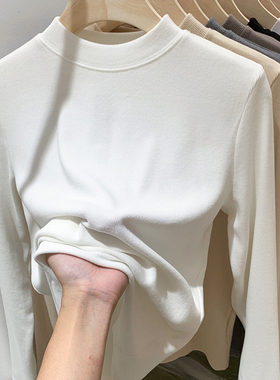 白色德绒内搭打底衫女半高长袖T恤2025秋冬修身小立领基础款上衣