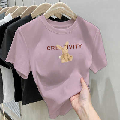 正肩短袖t恤女夏上衣正肩洋气