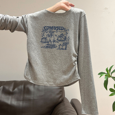 长袖t恤纯棉女装正肩修身上衣