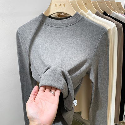 半高领打底衫女德绒内搭长袖T恤2025秋冬季修身显瘦纯色基础上衣
