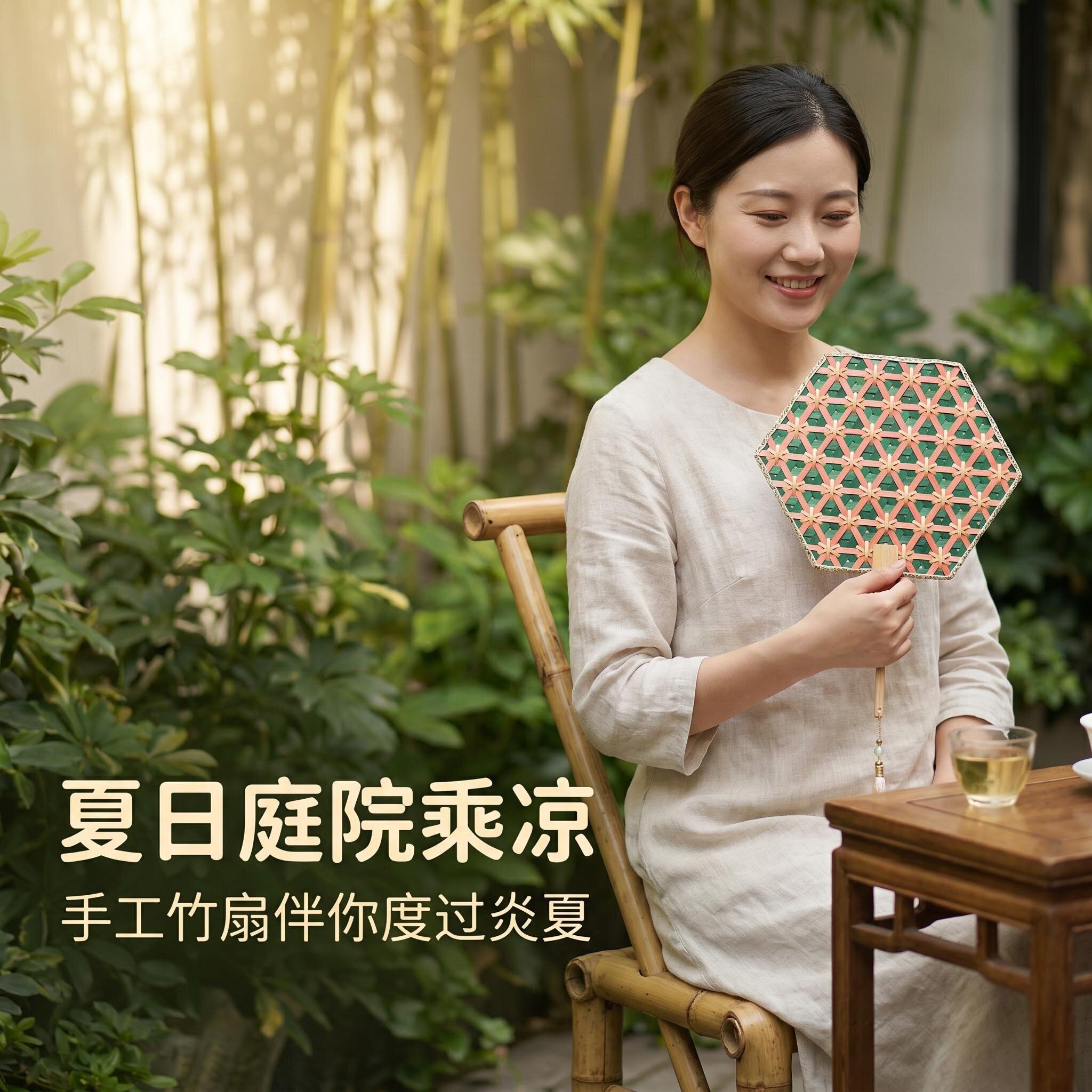 民族风纯手工竹编团扇礼品