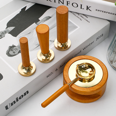 新品黄木色配件工具套装 木制手柄把柄勺子火漆印章熔炉整套配色