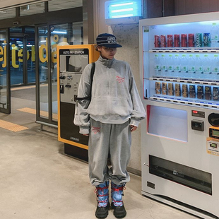 女装 韩国代购 秋冬三色入懒人穿搭设计立领卫衣 korea Cmy