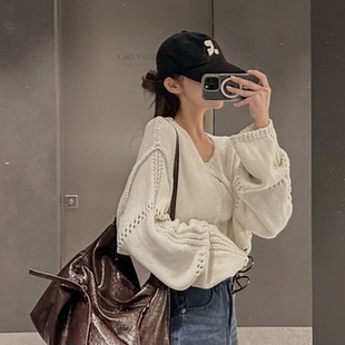针织衫 现货Cmy 复古甜美系镂空短款 女装 korea韩国东大门代购