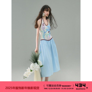 连衣裙 百合提花天丝棉拼接挂脖无袖 有耳uare原创设计 杜乐丽花园