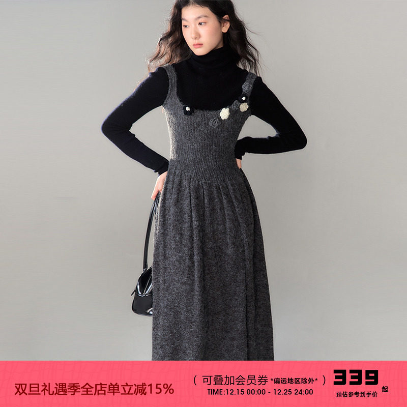 有耳uare手钩花背心裙针织连衣裙