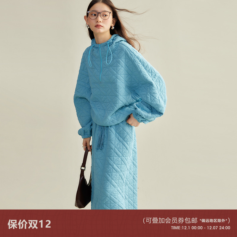 有耳uare原创设计 Athflow休闲连帽夹棉肌理卫衣套装