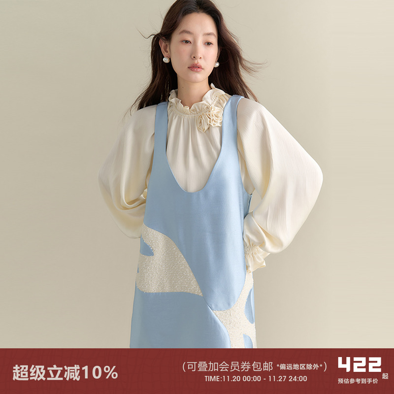 有耳uare原创图案拼接背带连衣裙