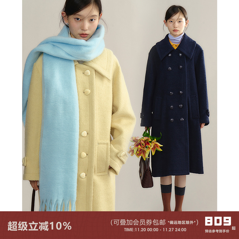 有耳uare复古双排扣含羊毛呢大衣