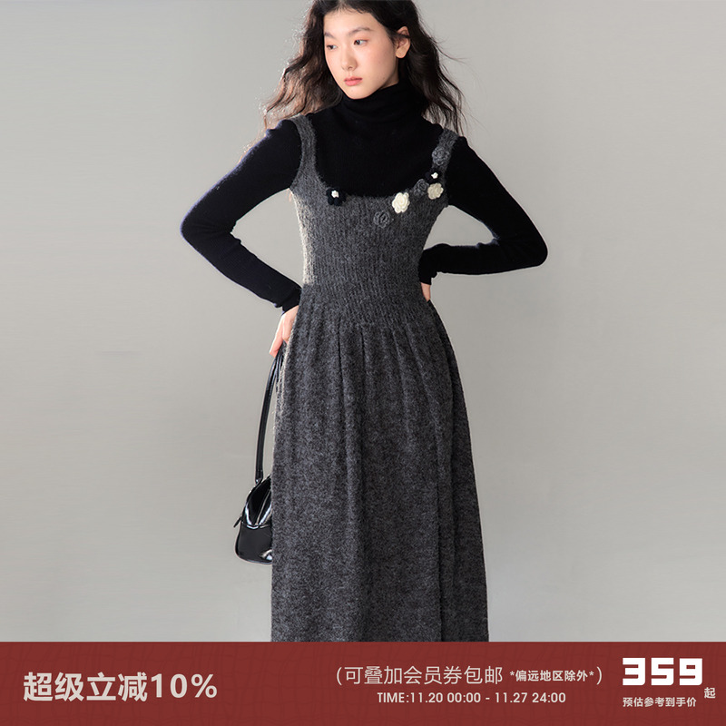 有耳uare手钩花背心裙针织连衣裙