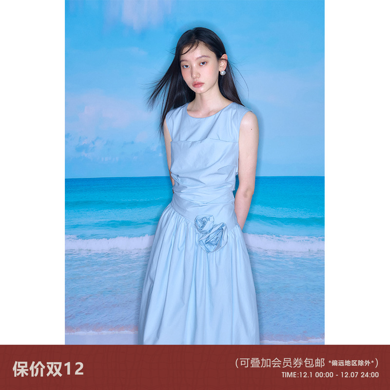 有耳uare原创立体花褶皱连衣裙