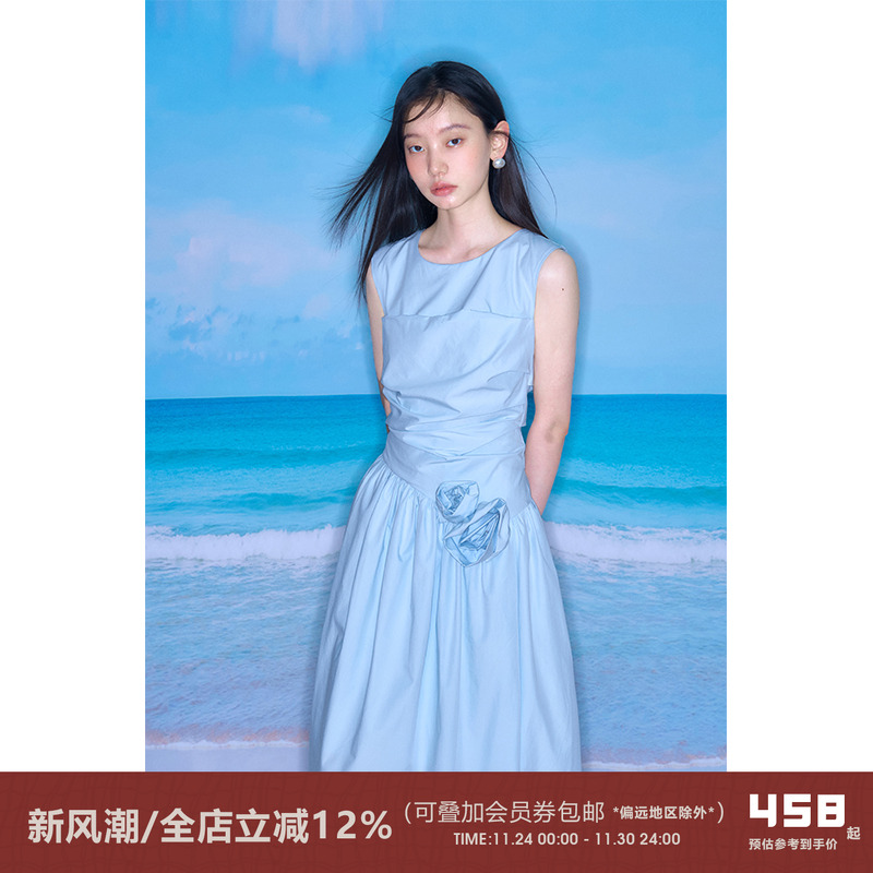 有耳uare原创立体花褶皱连衣裙