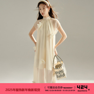 立体手工花欧根纱短袖 吗 连衣裙 下凡是可以 有耳uare原创设计