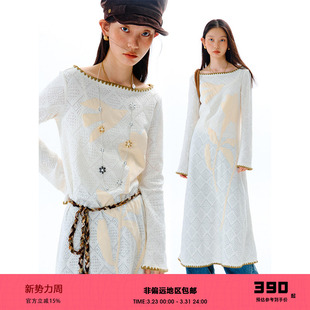 有耳uare原创设计 送吊带贴布手摇花飞鸟镂空针织连衣裙 峭壁飞翔