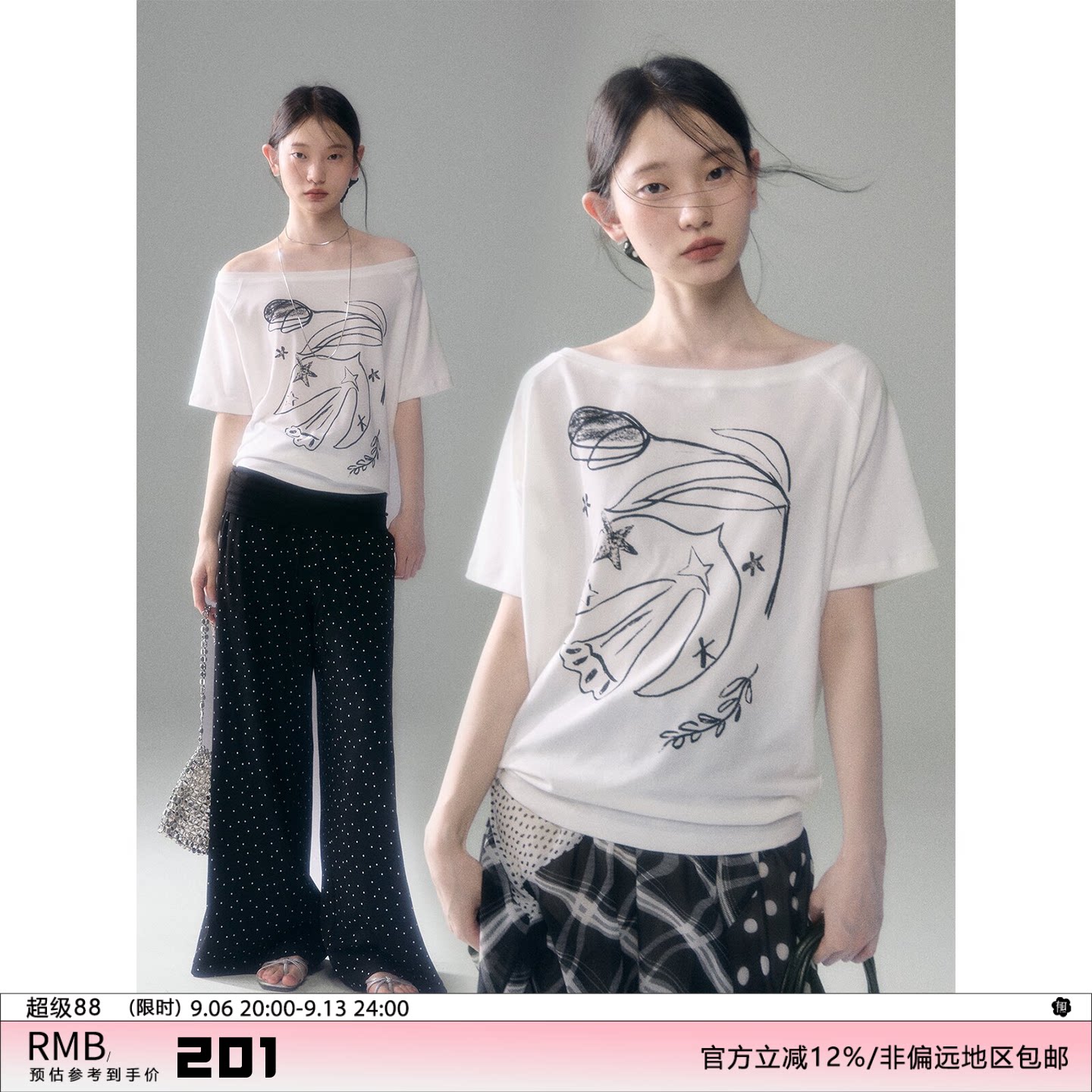 有耳uare飞鸟郁金香印花短袖T恤图片