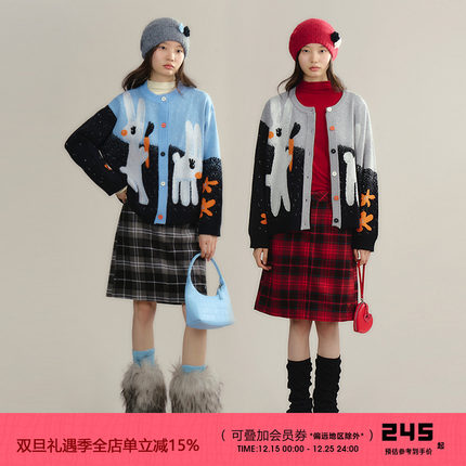 有耳uarex 符dancy联名系列 花心小猫 郁金香刺绣小A格子半身裙