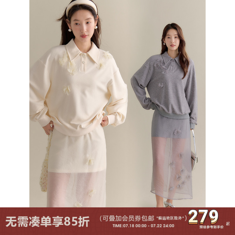 有耳uare立体花朵POLO针织衫套装