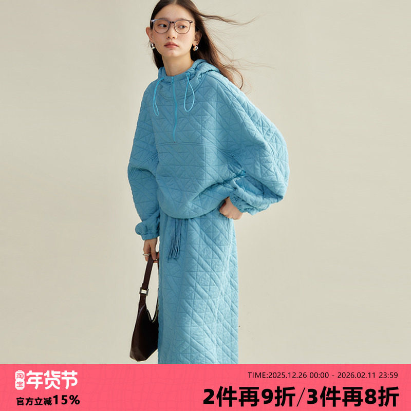 有耳uare原创设计 Athflow休闲连帽夹棉肌理卫衣套装,女装/女士精品,时尚套装,淘宝优惠券,粉丝福利购,淘宝优惠卷