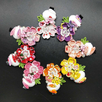 手工diy 和风日式日系汉服和服配饰兔子樱花拍照写真发饰头饰发夹