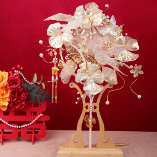 雪亭坊喜扇香槟凤求凰团扇新娘结婚DIY材料包中式龙凤褂手捧花 di