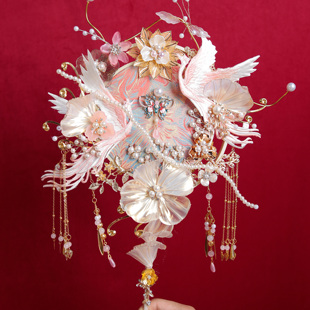 雪亭坊喜扇香槟凤求凰团扇新娘结婚DIY材料包中式龙凤褂手捧花diy