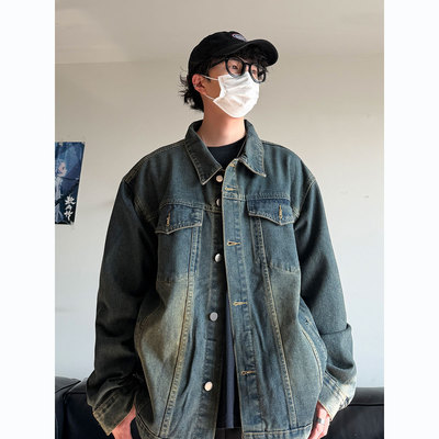 青港 冬季牛仔外套男生潮流复古水洗时尚宽松休闲牛仔上衣夹克衫